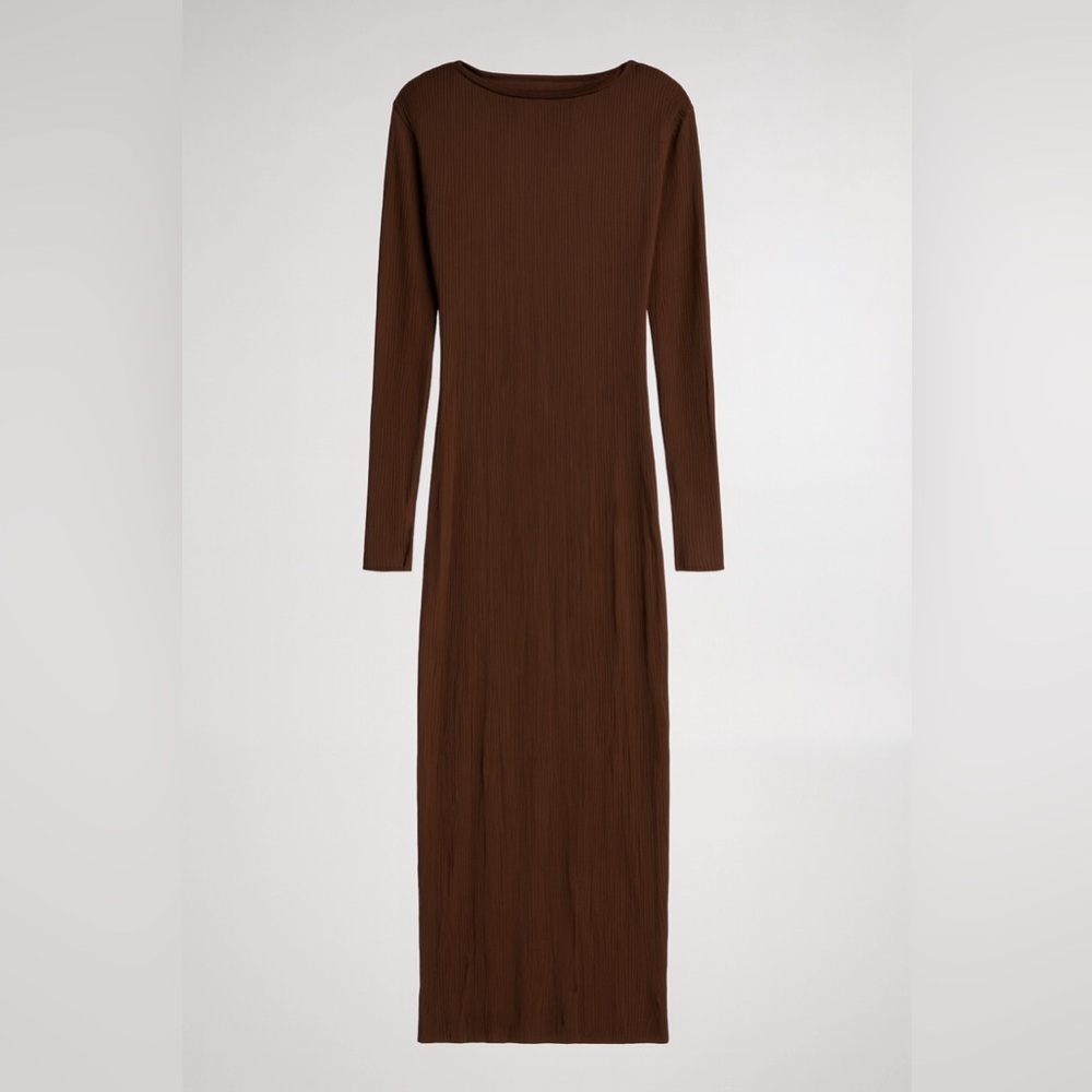 Na-Kd Ribbed Long Sleeve Brown Dress - Picture 3 of 4